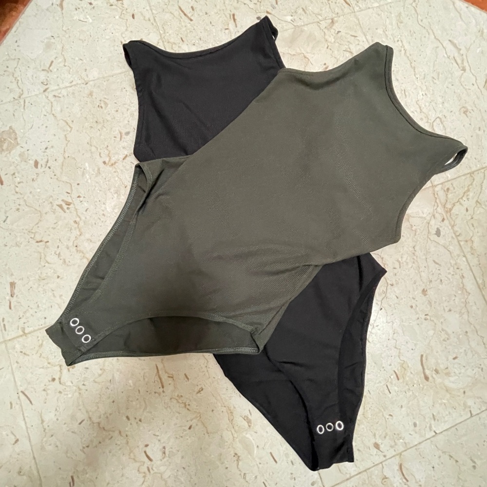 Set of 2 Topshop Olive and Black Bodysuits